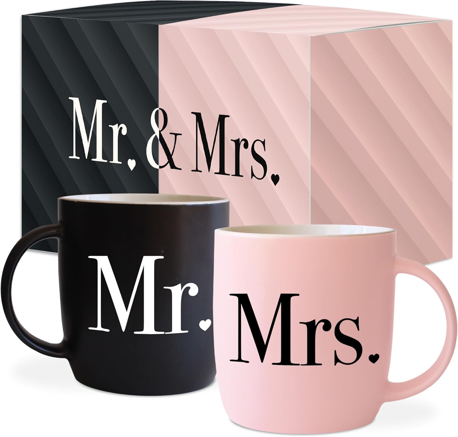 Mr. & Mrs. Matte Black and Pink Mug Set