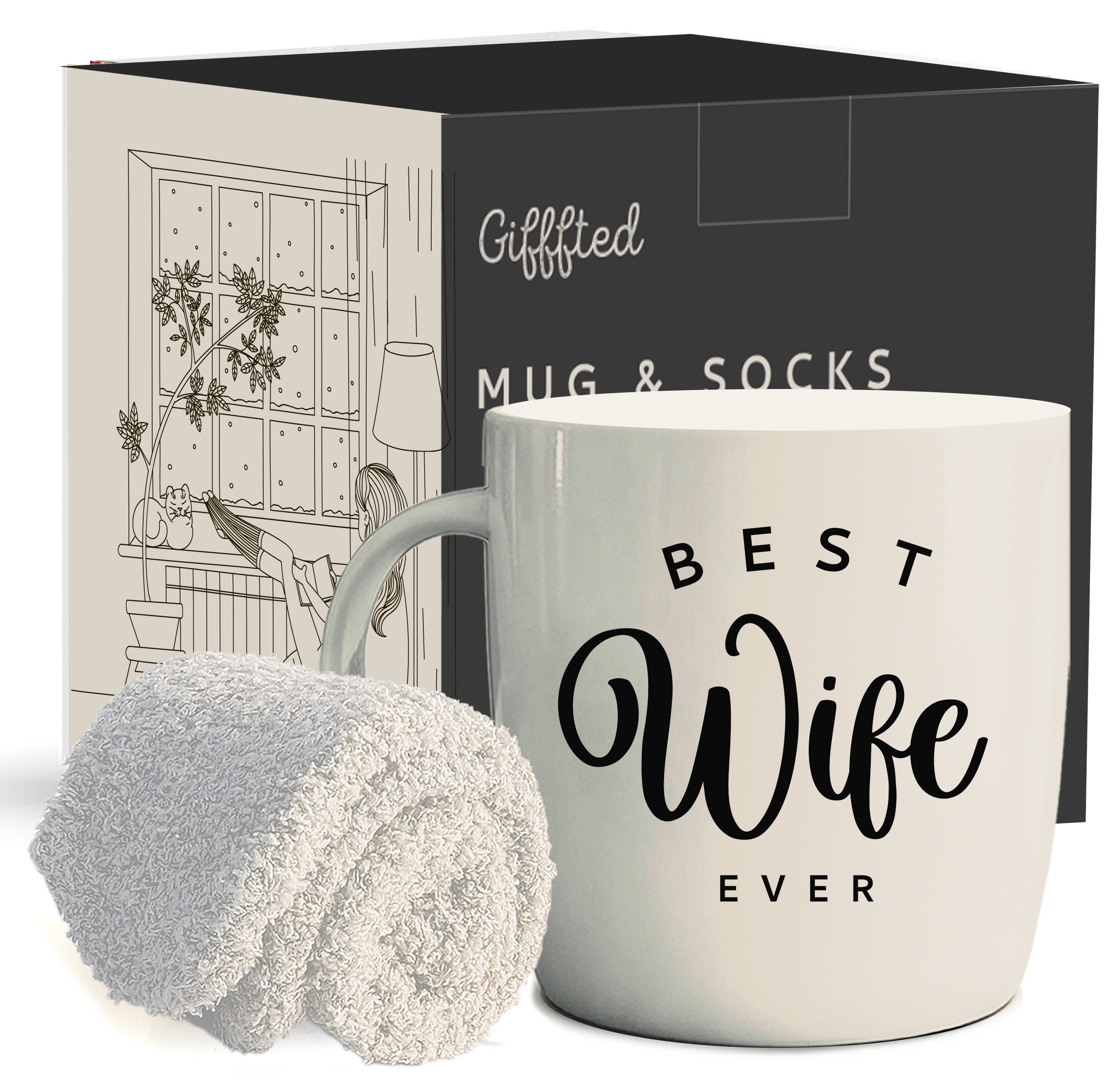Stylish Wife Gift – Elegant Mug with Soft Socks