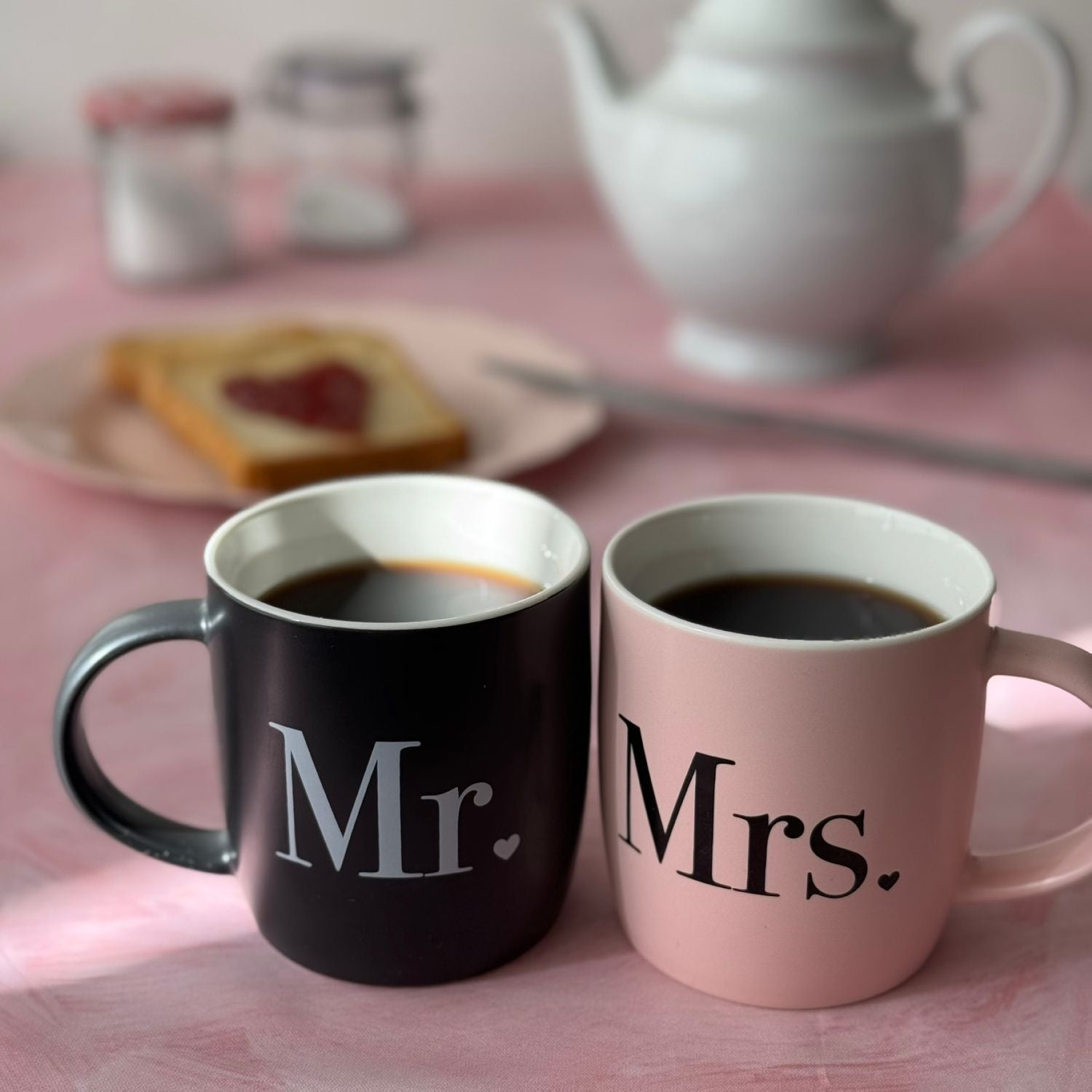 Mr. & Mrs. Matte Black and Pink Mug Set
