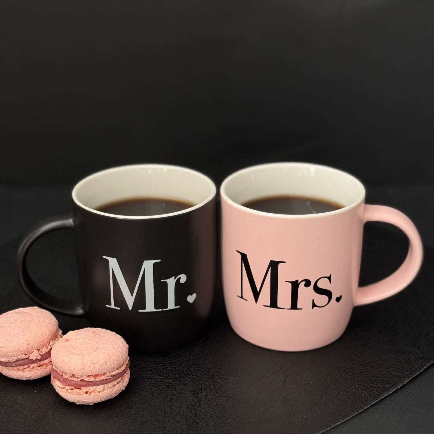 Mr. & Mrs. Matte Black and Pink Mug Set