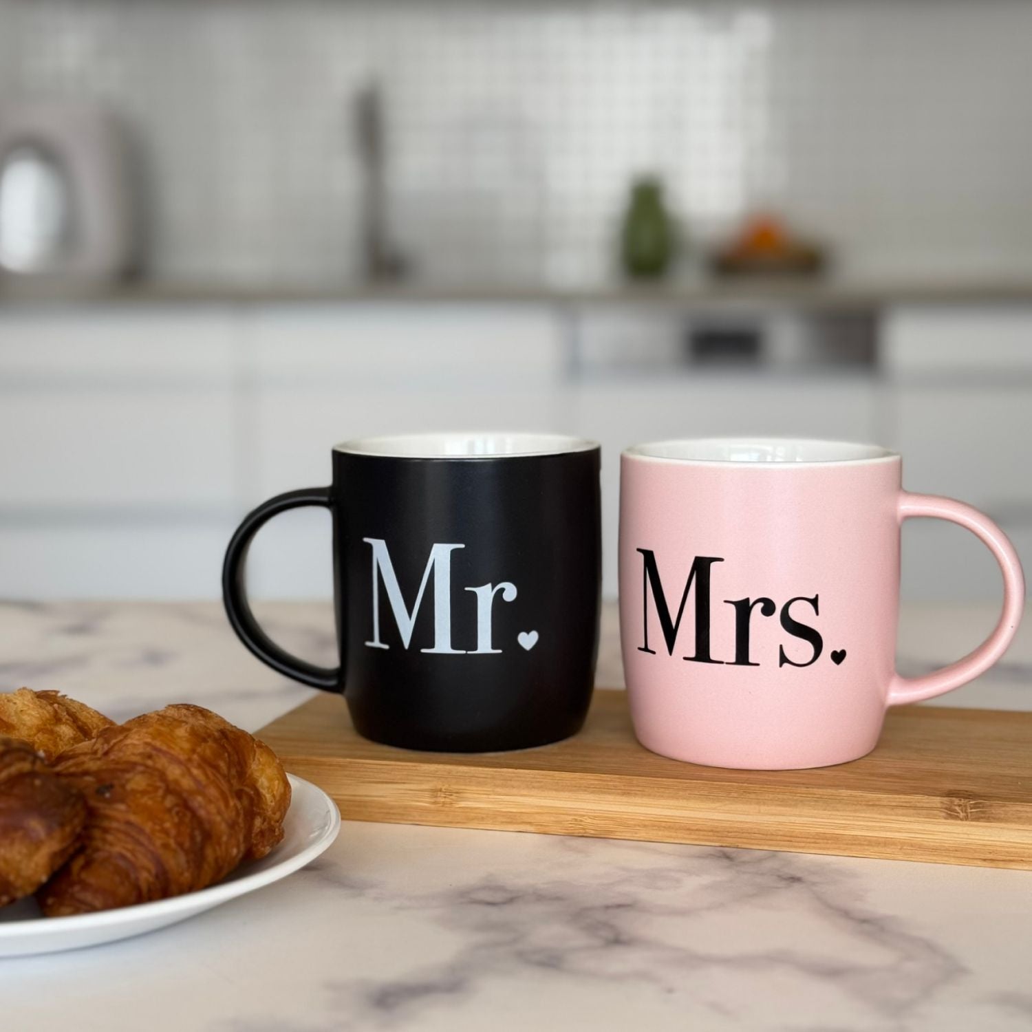 Mr. & Mrs. Matte Black and Pink Mug Set