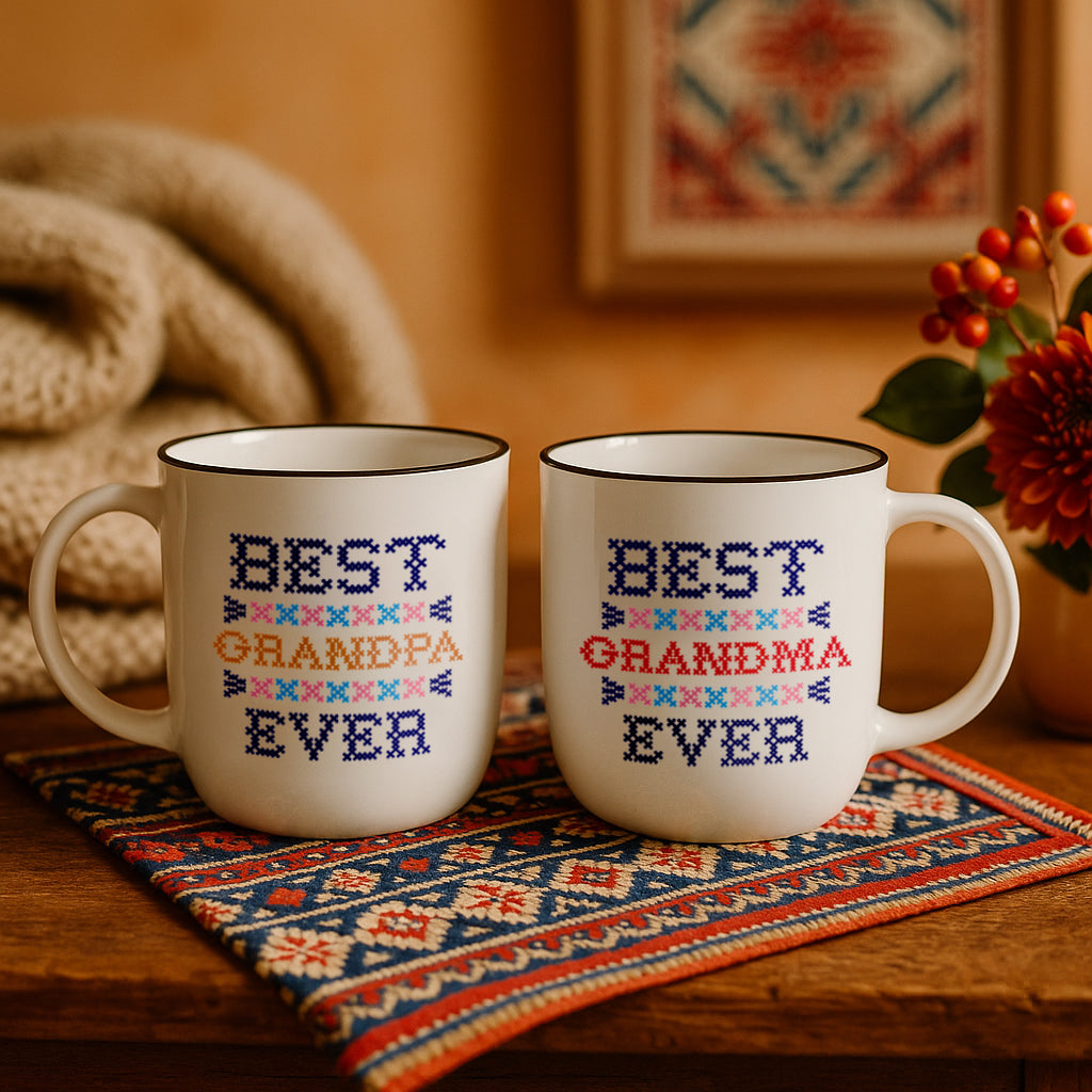 Best Grandpa & Grandma Ever Mug Set – Knit-Inspired Design