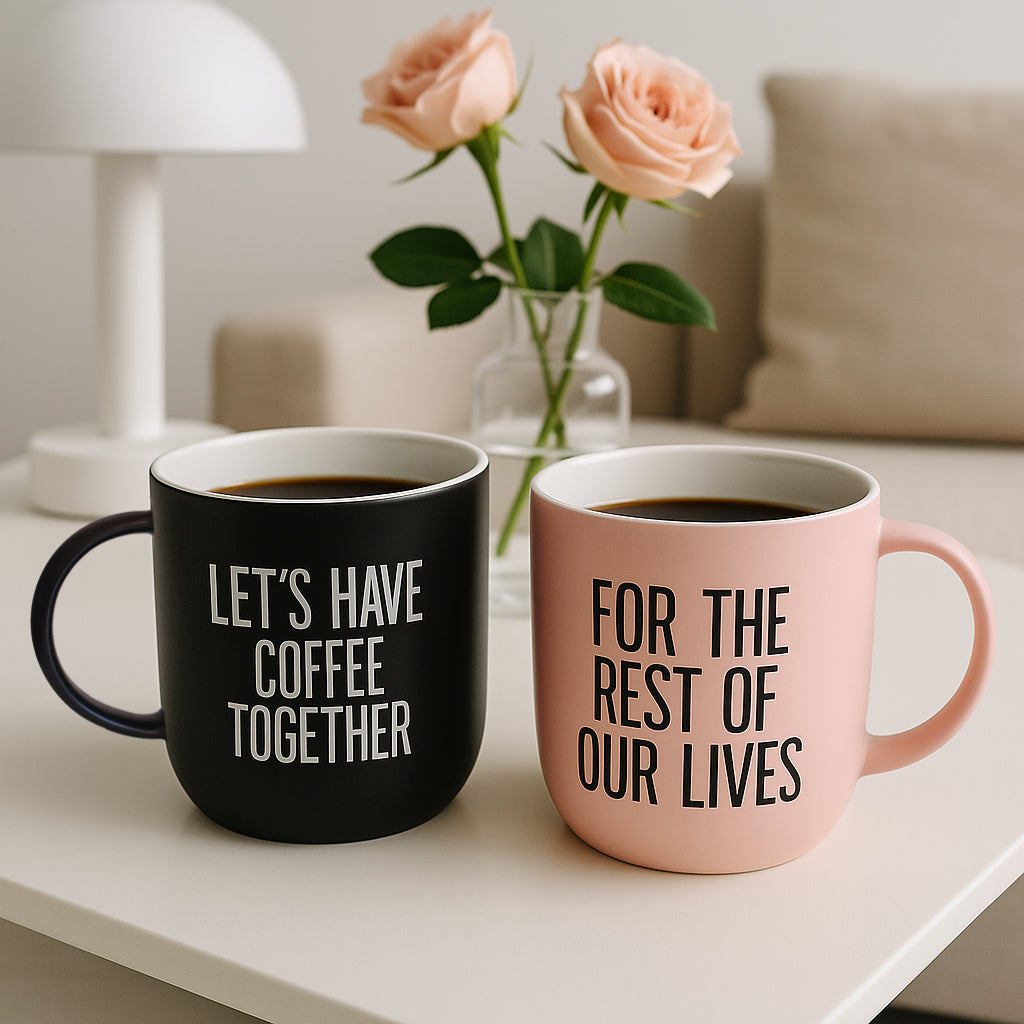 Couples Mug Set – Black & Pink, Perfectly in Sync