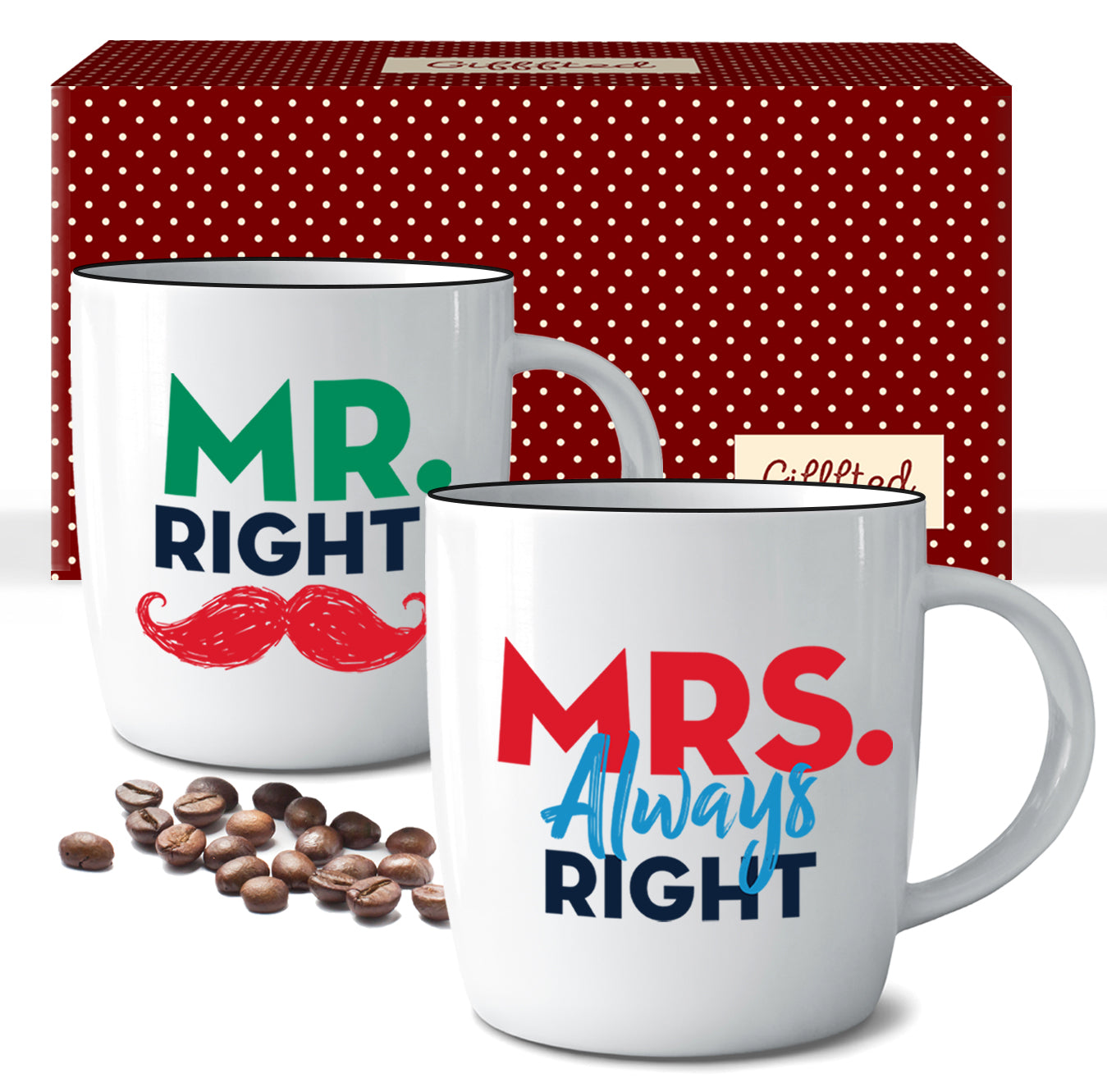 Coffee or Tea Mug Set Mr. Right & Mrs. ALWAYS Right - Set of 2