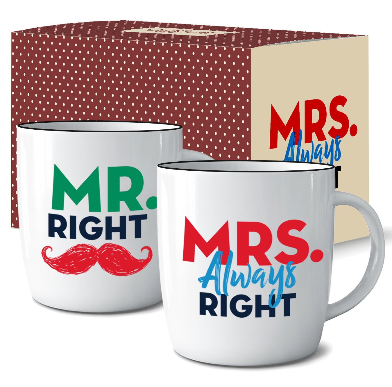 Mr. Right and Mrs. Always Right Coffee Mugs – Gift Set for Couples