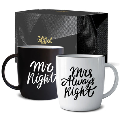 Mr. Right &amp;amp; Mrs. Always Right Coffee Mugs – Black &amp;amp; White Elegant Gift Set