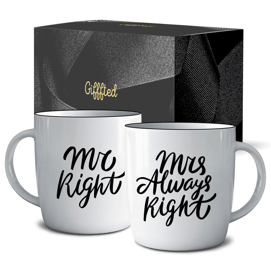 Mr. Right &amp; Mrs. Always Right Coffee Mugs – Elegant Gift Set with Handwriting Font