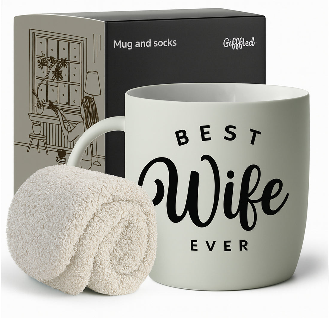 Stylish Wife Gift – Elegant Mug with Soft Socks
