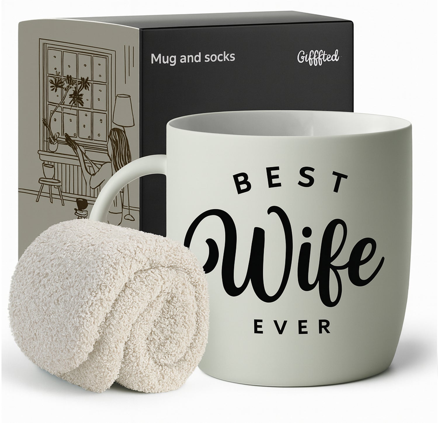 Stylish Wife Gift – Elegant Mug with Soft Socks