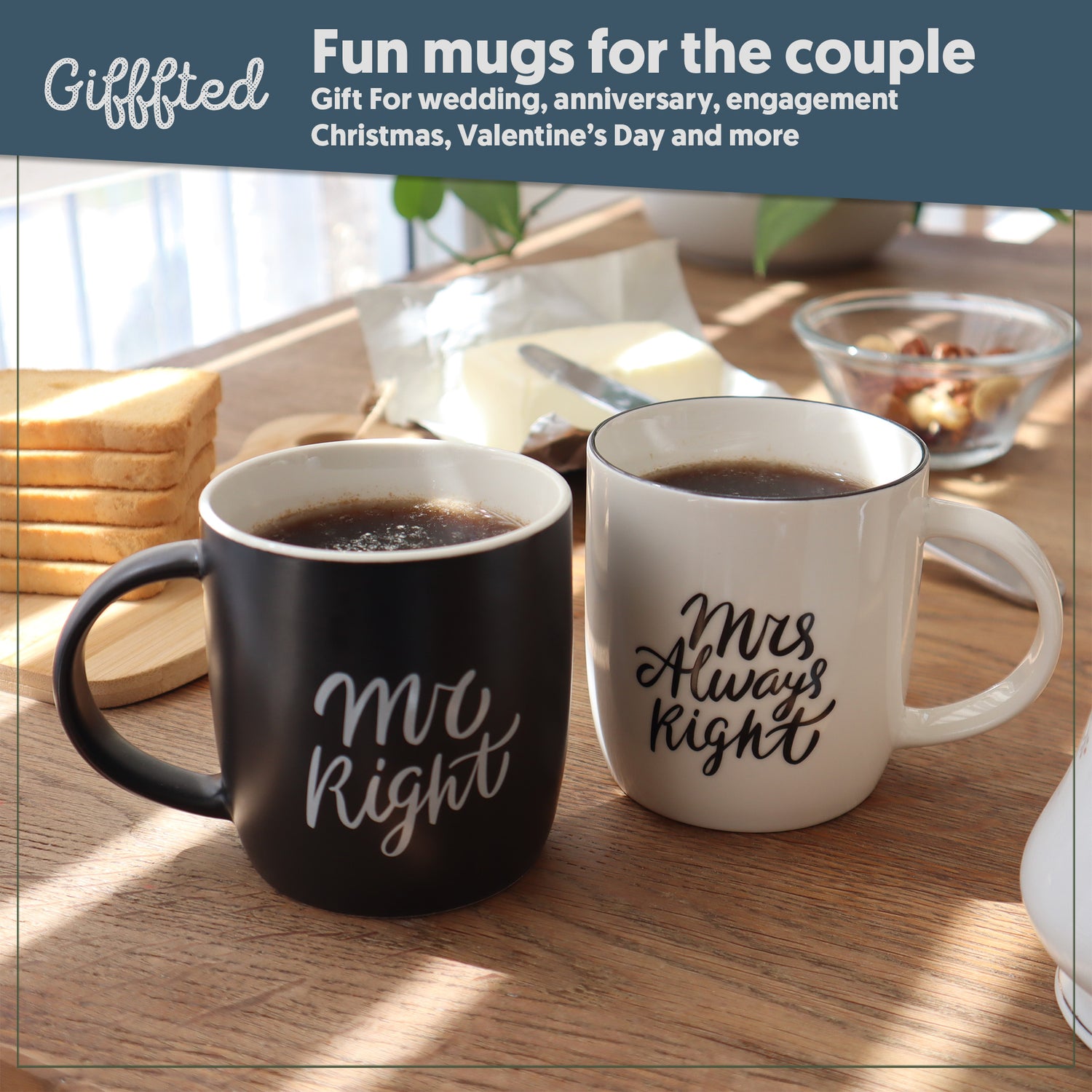 Mr. Right &amp;amp; Mrs. Always Right Coffee Mugs – Black &amp;amp; White Elegant Gift Set