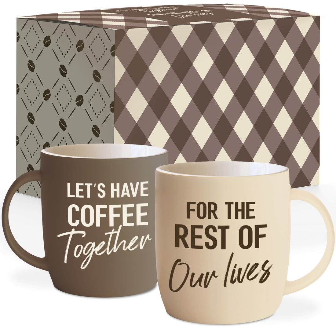 Let’s Have Coffee Together For the Rest of Our Lives – Couple’s Coffee Mug Set (Brawn/Cream)