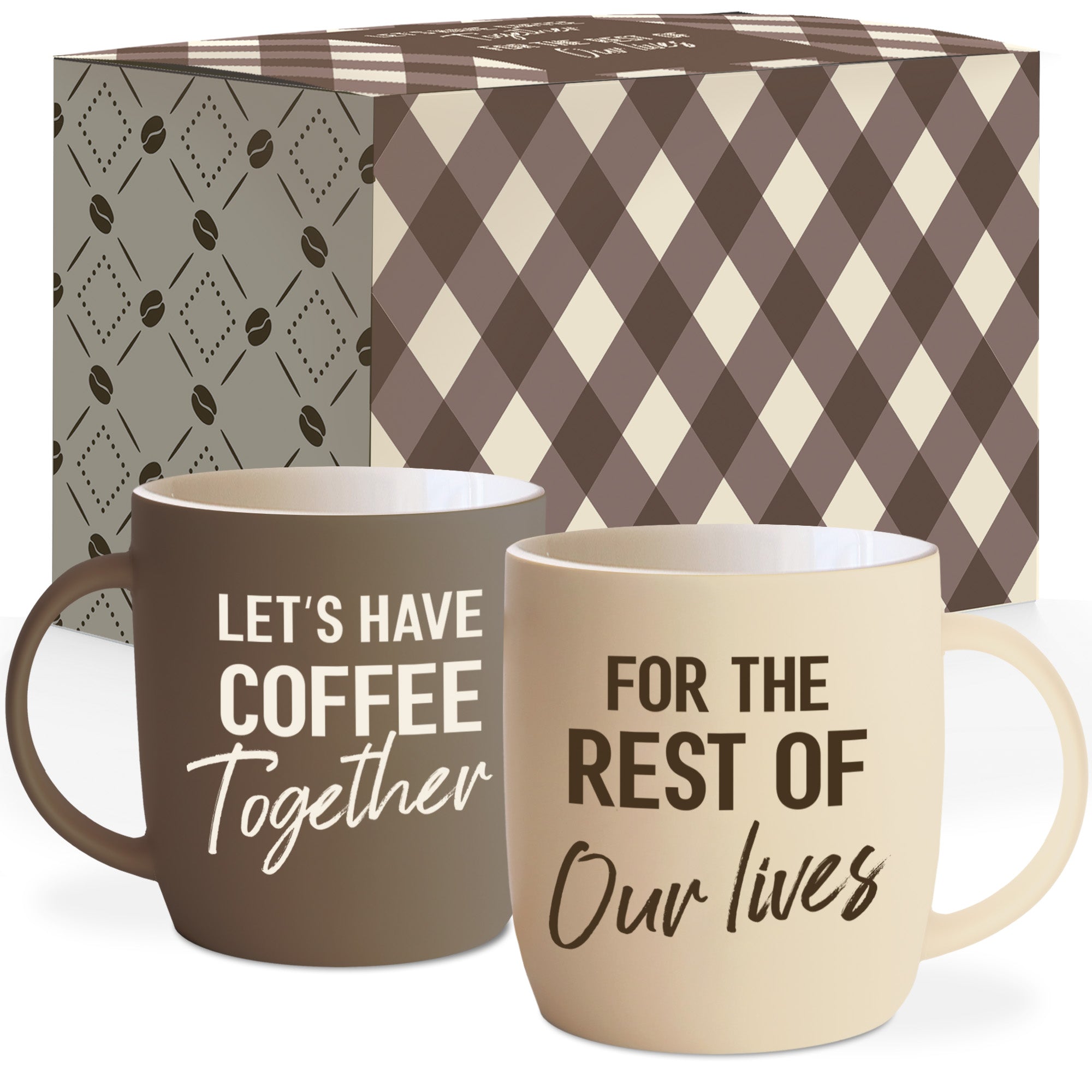 Let’s Have Coffee Together For the Rest of Our Lives – Couple’s Coffee Mug Set (Brawn/Cream)