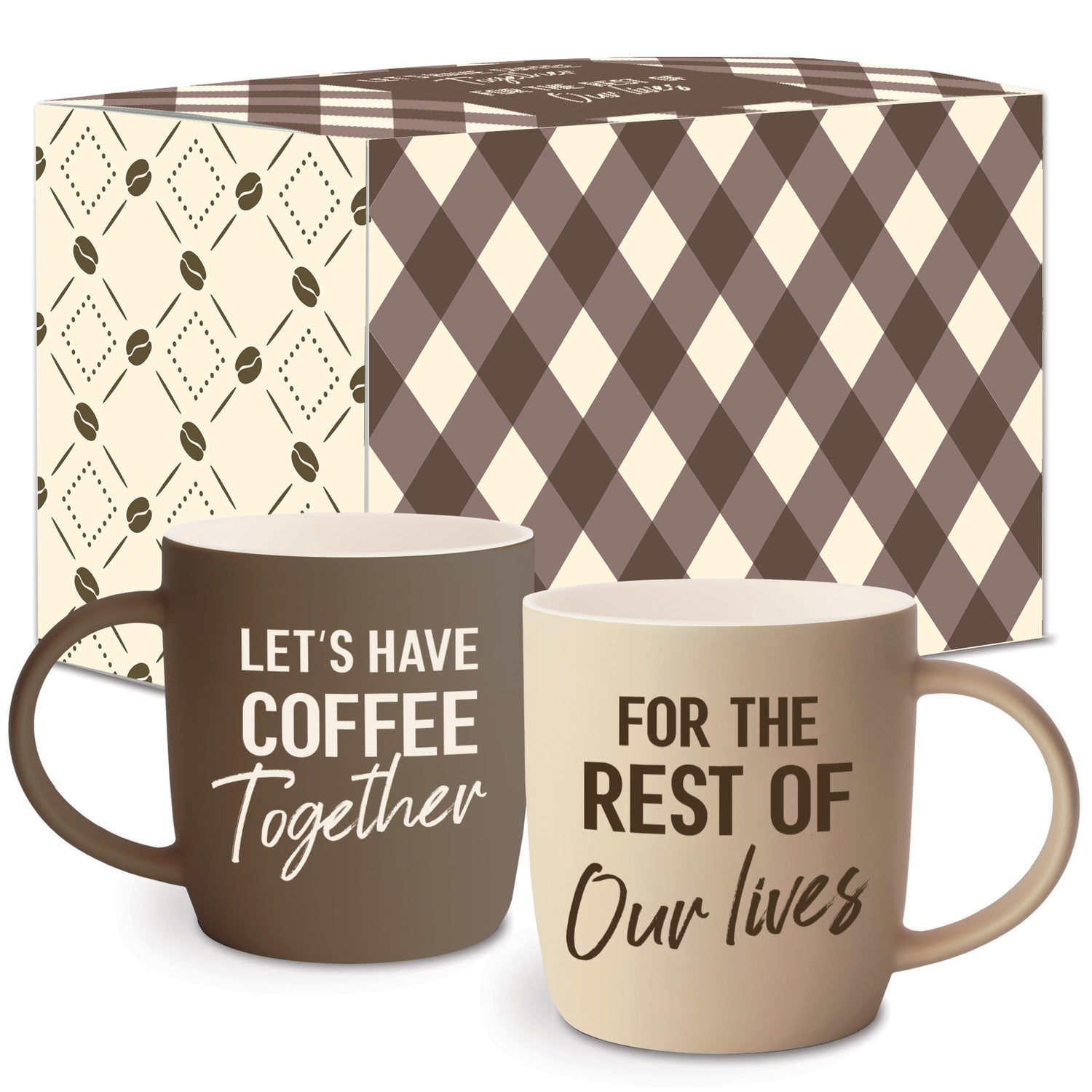 Let’s Have Coffee Together For the Rest of Our Lives – Couple’s Coffee Mug Set (Brawn/Cream)