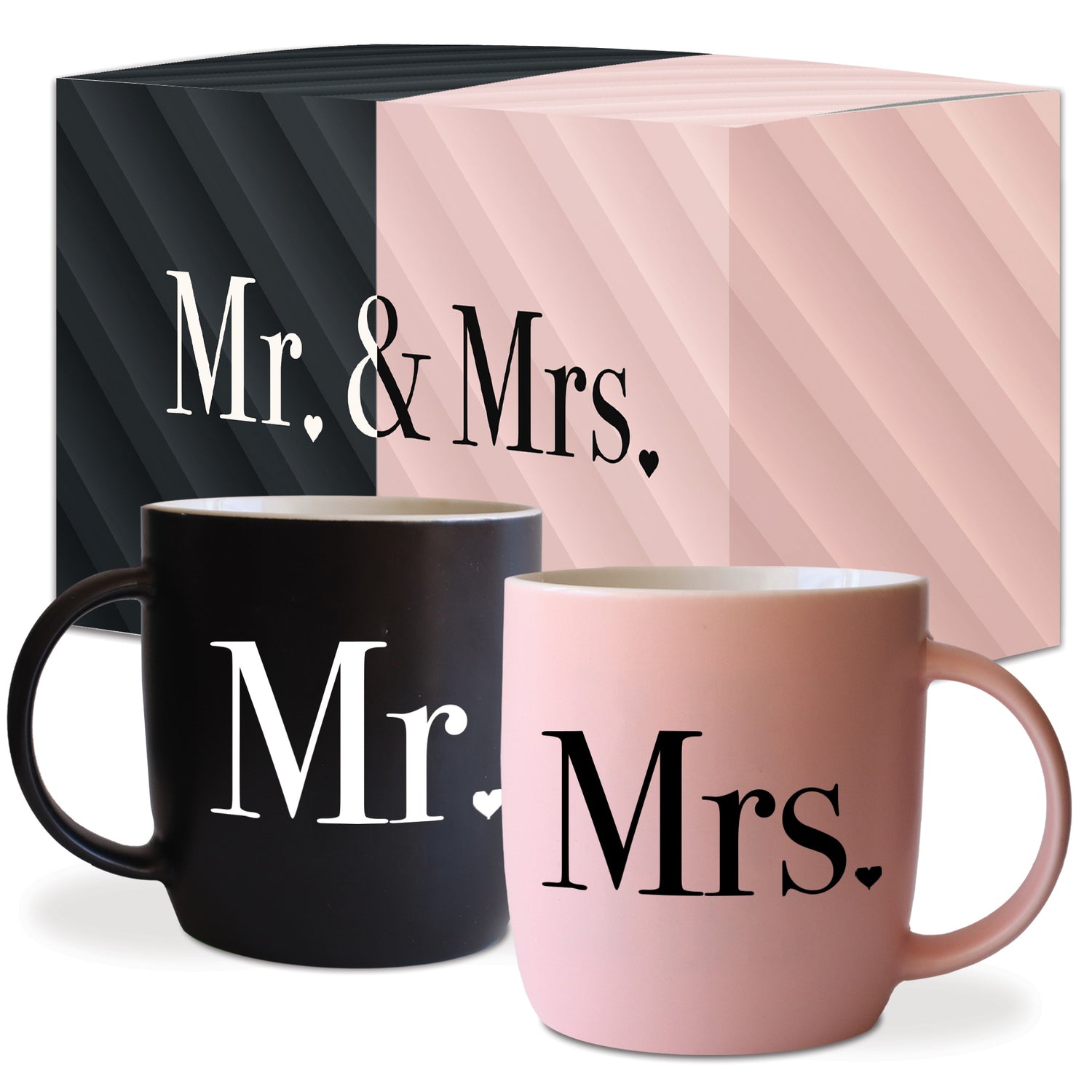 Mr. and Mrs. Coffee Mugs – Elegant Gift Set for Couples (Black &amp; Pink)