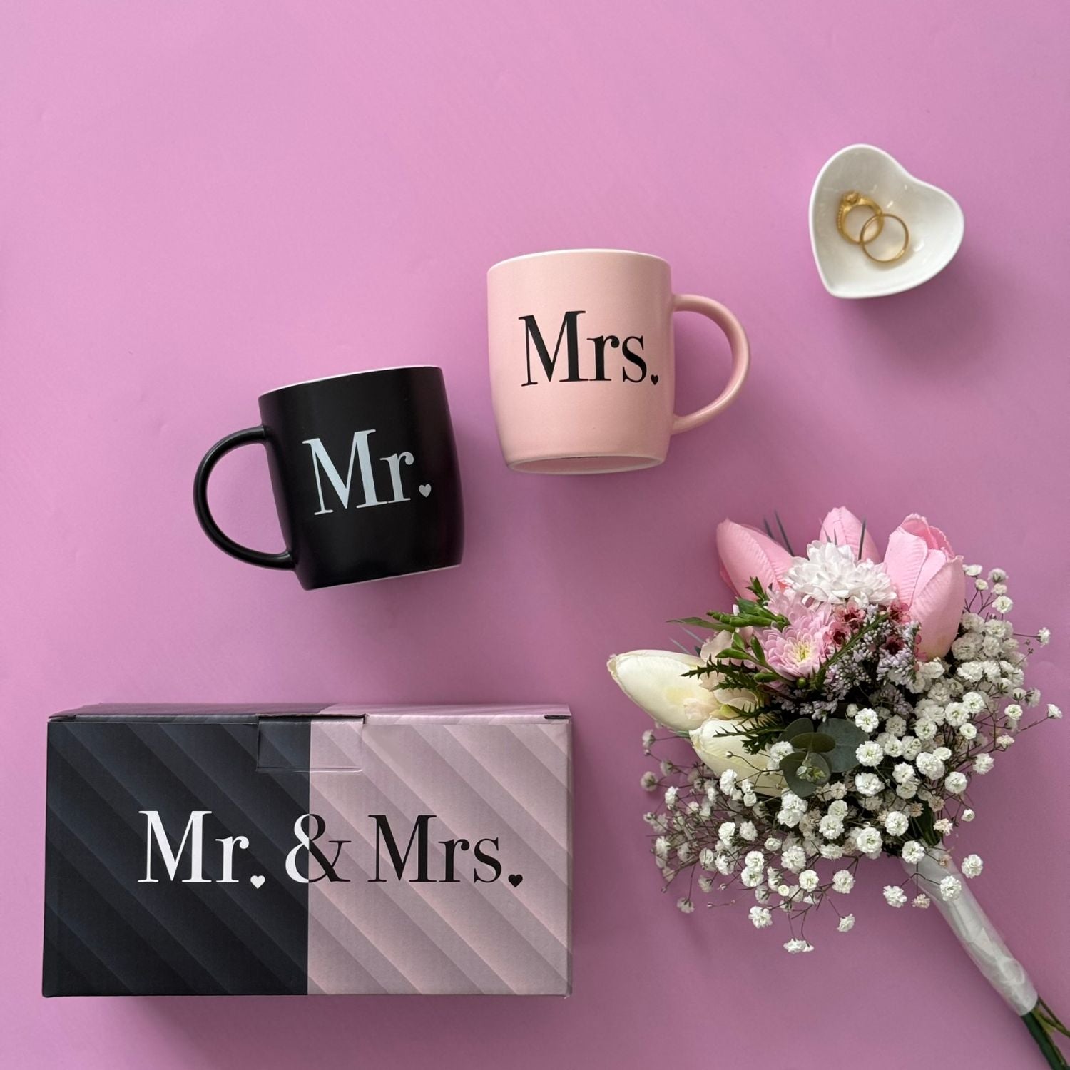 Mr. and Mrs. Coffee Mugs – Elegant Gift Set for Couples (Black &amp; Pink)