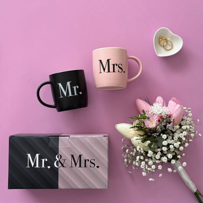 Mr. and Mrs. Coffee Mugs – Elegant Gift Set for Couples (Black &amp; Pink)