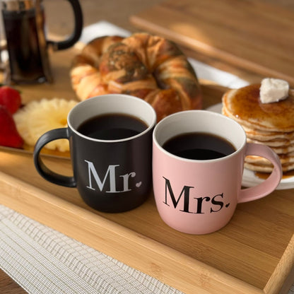 Mr. and Mrs. Coffee Mugs – Elegant Gift Set for Couples (Black &amp; Pink)