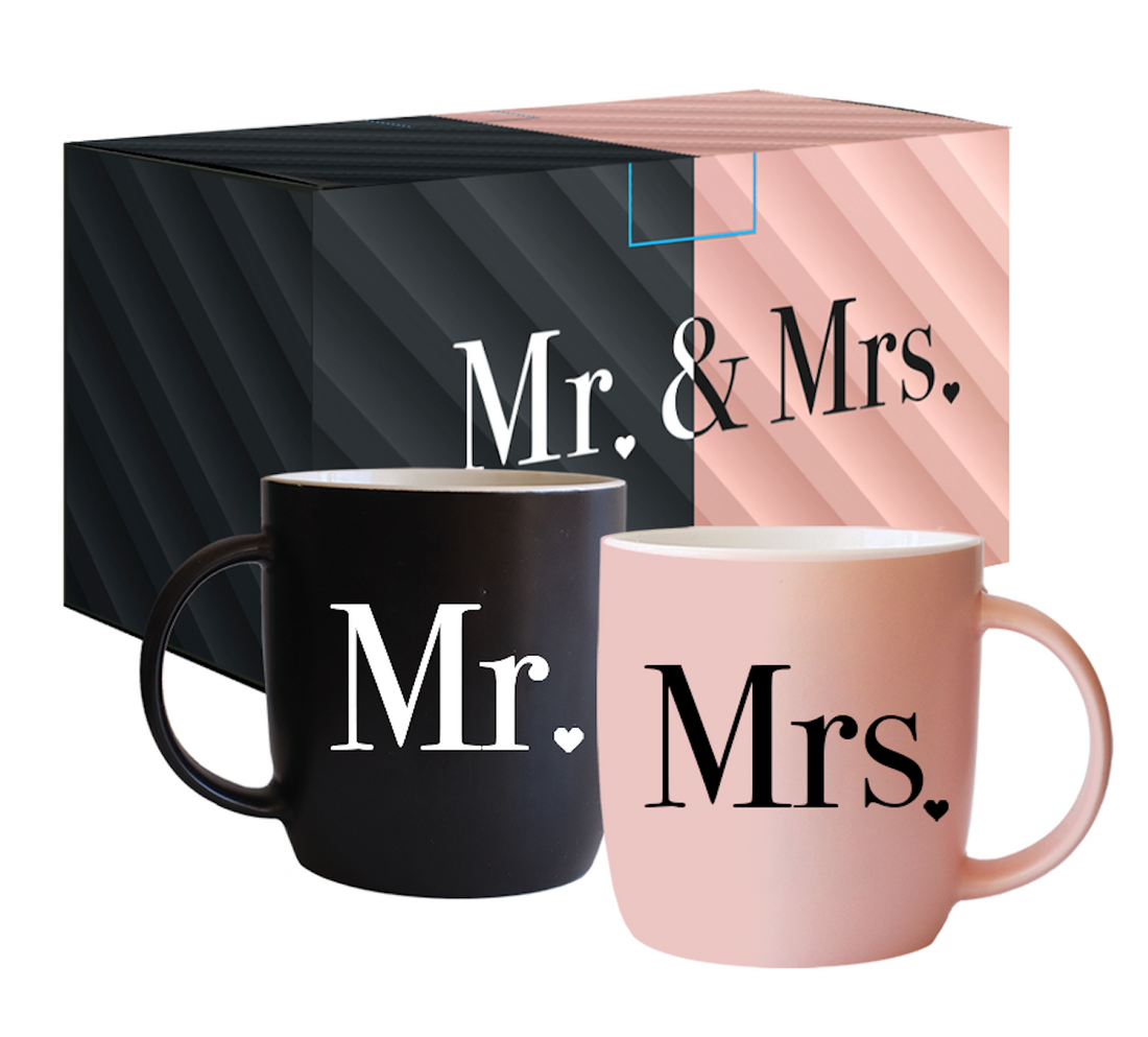 Mr. and Mrs. Coffee Mugs – Elegant Gift Set for Couples (Black &amp; Pink)