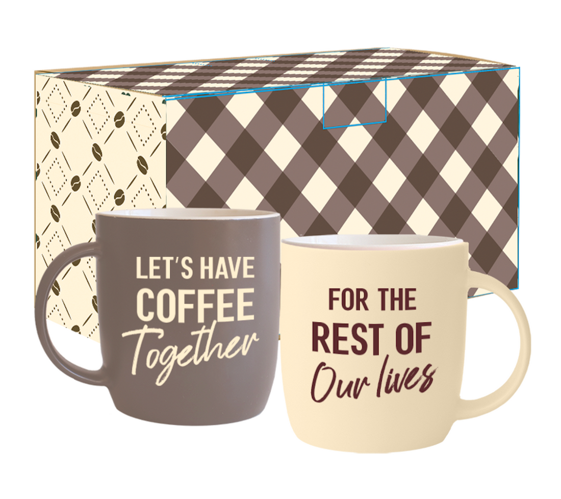 Let’s Have Coffee Together For the Rest of Our Lives – Couple’s Coffee Mug Set (Brawn/Cream)