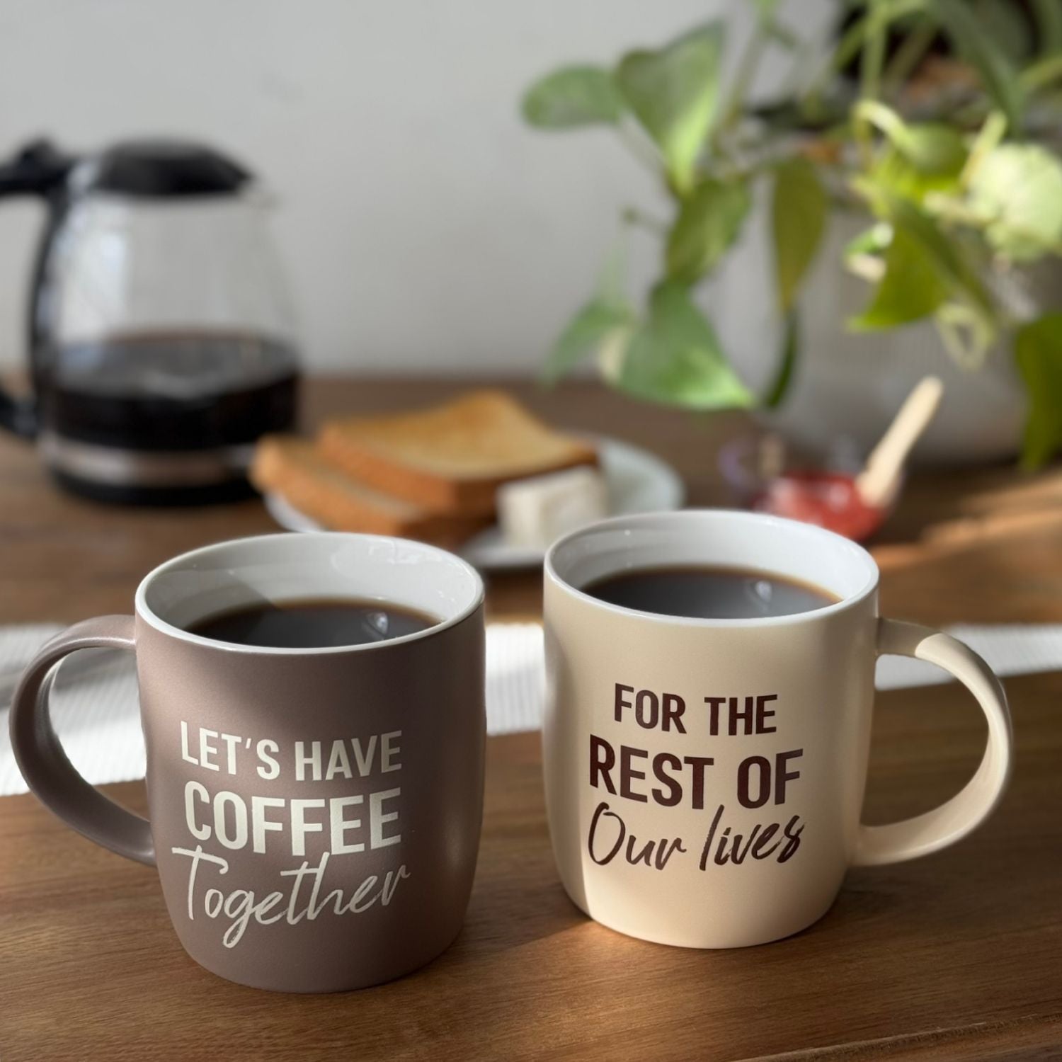 Let’s Have Coffee Together For the Rest of Our Lives – Couple’s Coffee Mug Set (Brawn/Cream)