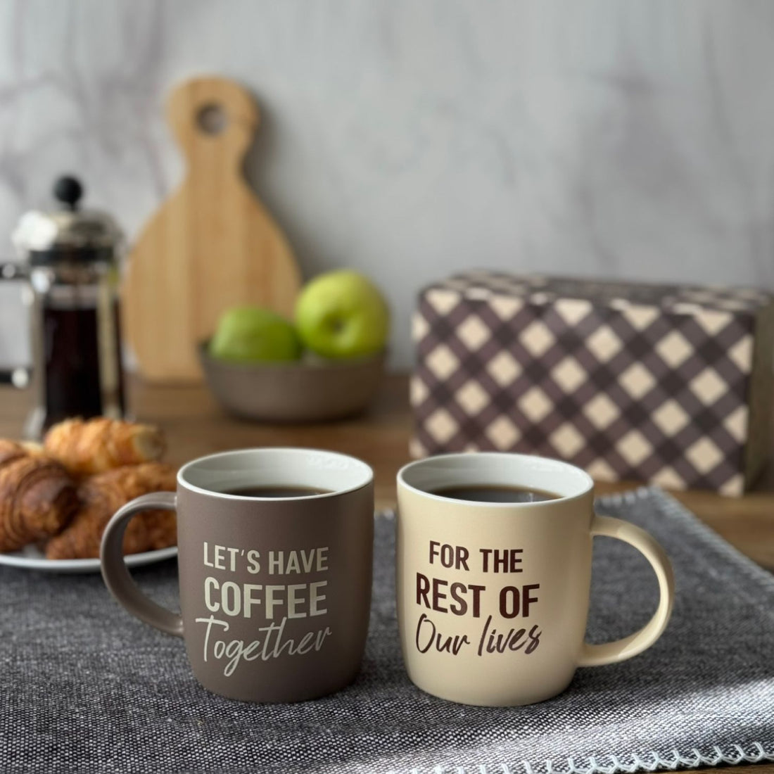 Let’s Have Coffee Together For the Rest of Our Lives – Couple’s Coffee Mug Set (Brawn/Cream)