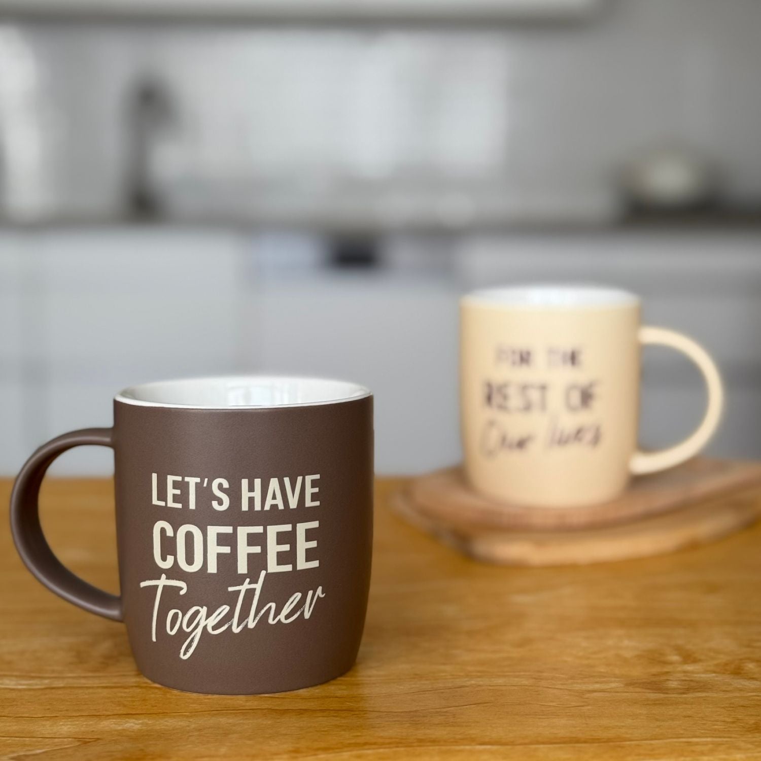 Let’s Have Coffee Together For the Rest of Our Lives – Couple’s Coffee Mug Set (Brawn/Cream)