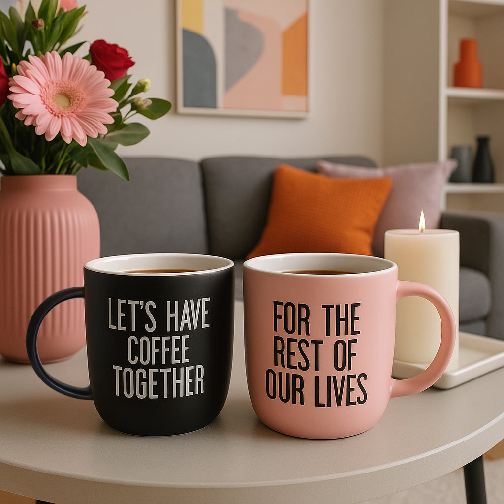 Couples Mug Set – Black &amp; Pink, Perfectly in Sync