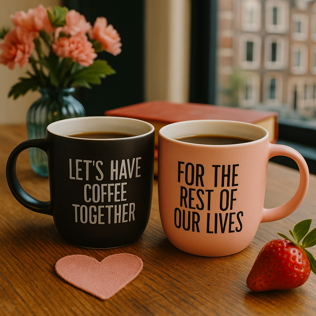 Couples Mug Set – Black &amp; Pink, Perfectly in Sync