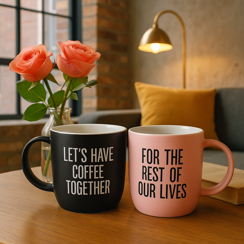 Couples Mug Set – Black &amp; Pink, Perfectly in Sync