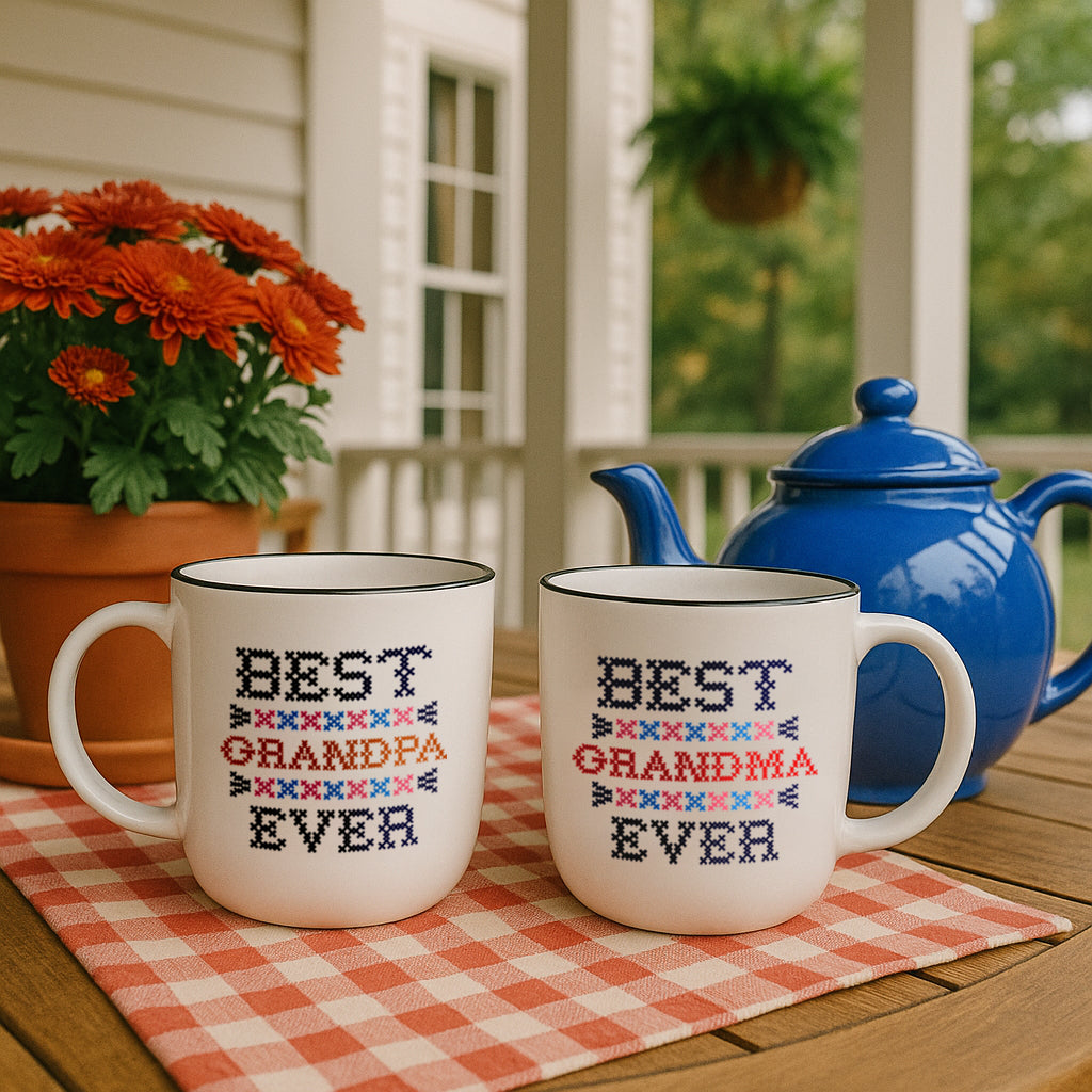 Best Grandpa &amp; Grandma Ever Mug Set – Knit-Inspired Design