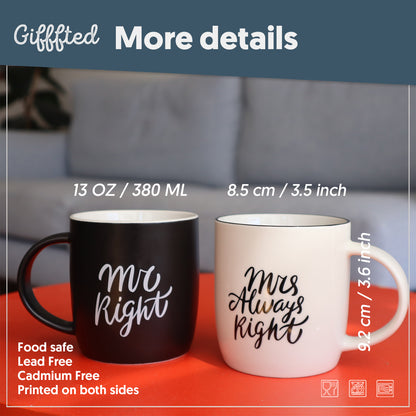 Mr. Right &amp;amp; Mrs. Always Right Coffee Mugs – Black &amp;amp; White Elegant Gift Set