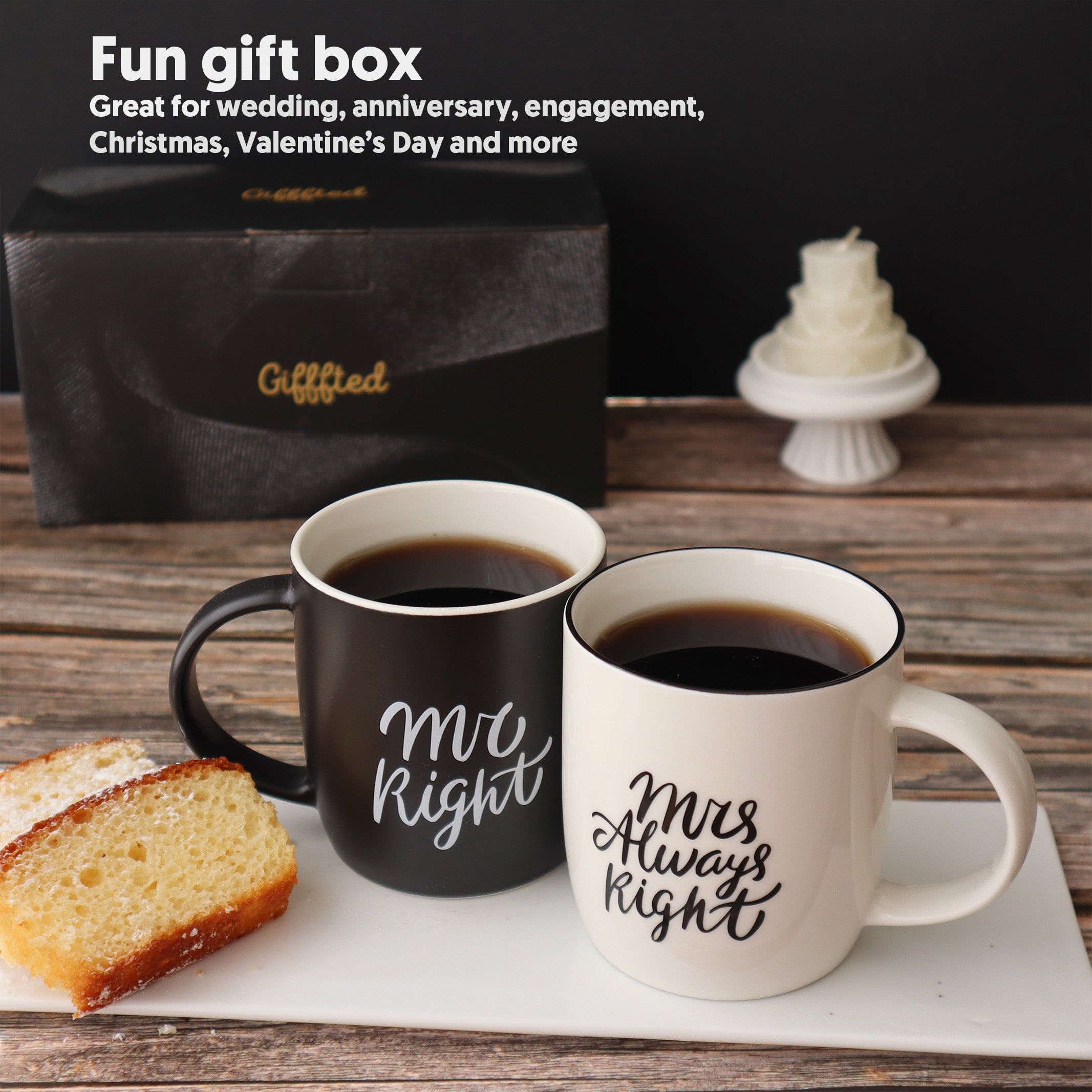 Mr. Right &amp;amp; Mrs. Always Right Coffee Mugs – Black &amp;amp; White Elegant Gift Set